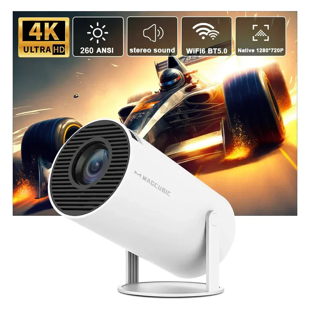 4K Android Smart Projector with 180° Viewing Angle and 360° Sound