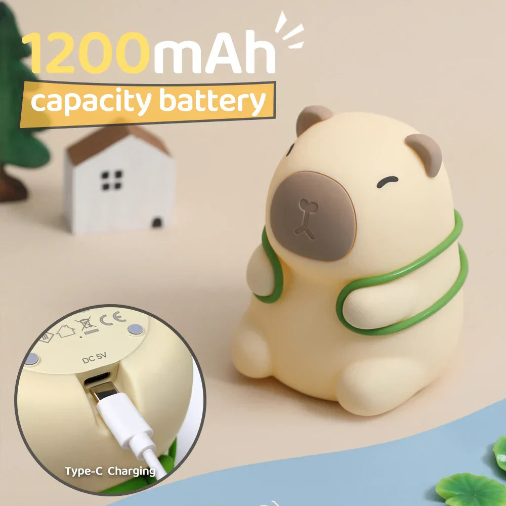 Silicone Capybara Night Light - Dimmable Warm White & RGB, Rechargeable