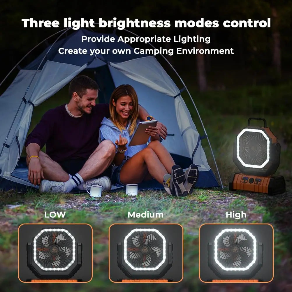 20000mAh Portable Camp Fan with LED Light and Power Bank