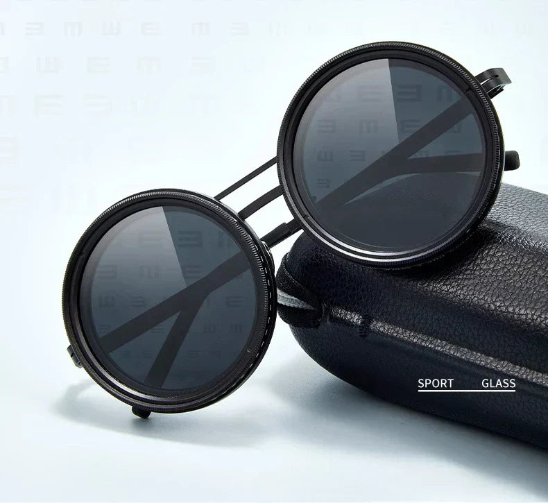 Polarized Round Sunglasses with Adjustable Dimming and UV400 Protection