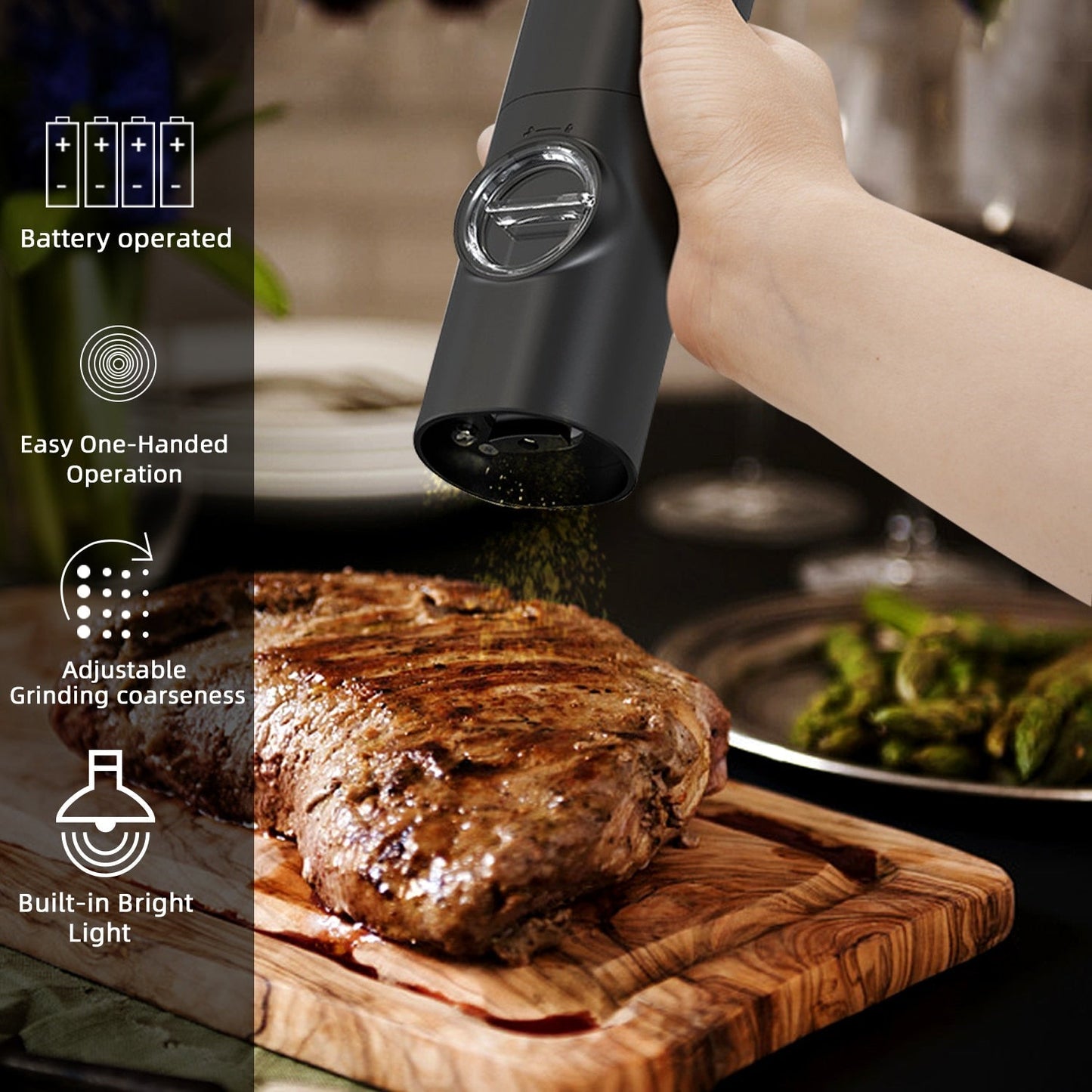 Electric Automatic Salt and Pepper Mill with LED Light and Adjustable Grind