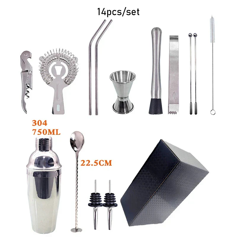 Stainless Steel Cocktail Shaker Set with Wine Rack - Eco-Friendly Bartender Tools