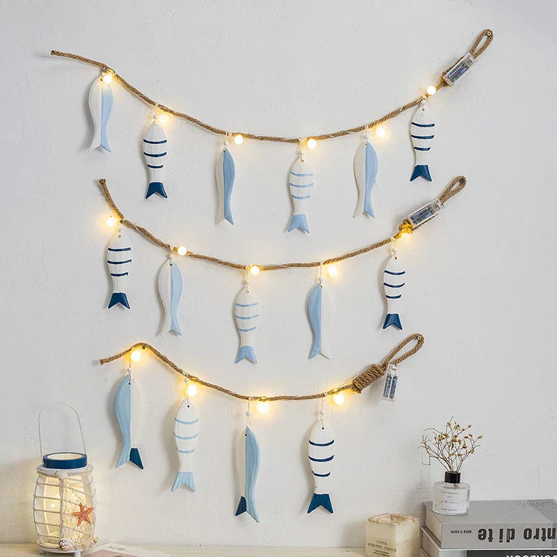 Artisanal LED Fish String Lights on Jute Rope