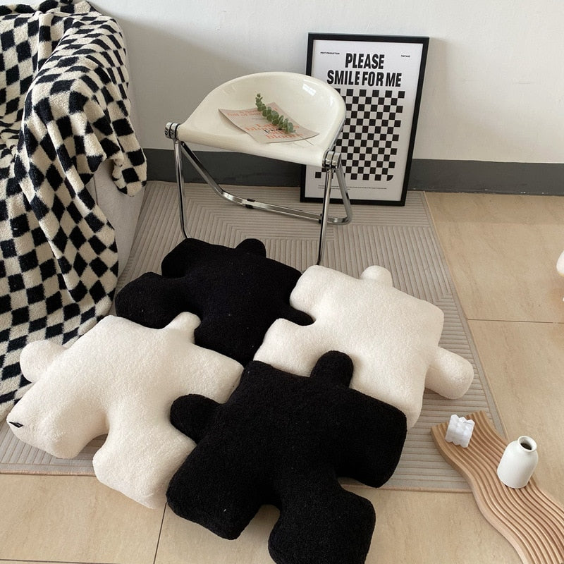 Premium Wool and Cotton Puzzle Block Pillow 20 x 20 Inch