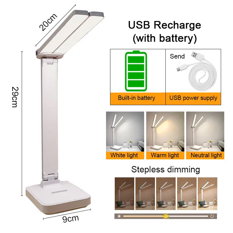 Dimmable Touch-Control LED Reading Lamp - USB Rechargeable, Portable Design