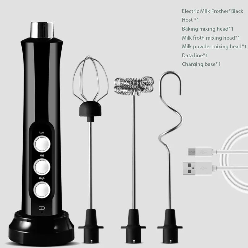 Rechargeable Electric Milk Frother with Whisk Attachments