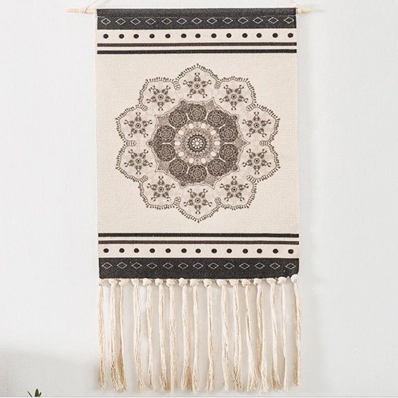 Bohemian Macrame Wall Tapestry with Cotton Tassels