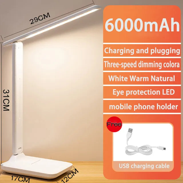 6000mAh Rechargeable LED Desk Lamp with Touch Control and 3 Color Modes