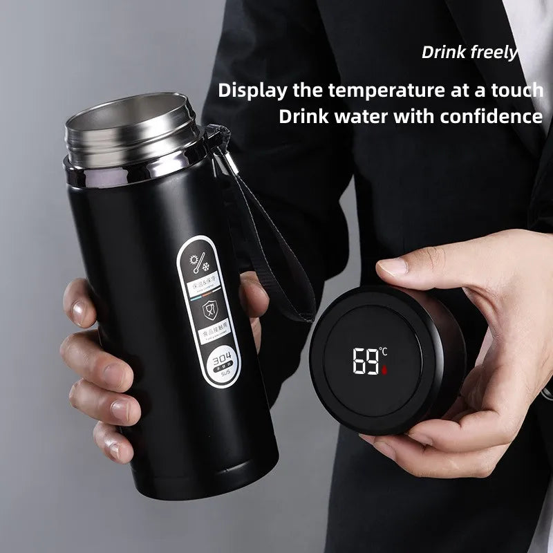 Stainless Steel Vacuum Flask with LED Temperature Display, 17-34 oz
