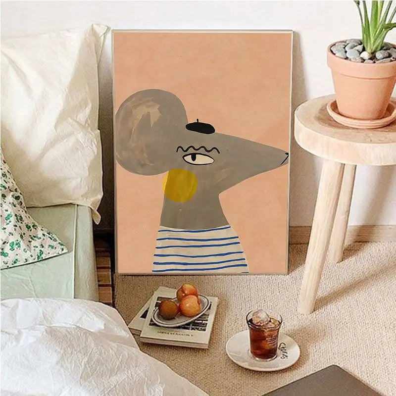Vintage Cartoon Canvas Wall Art with Playful Characters