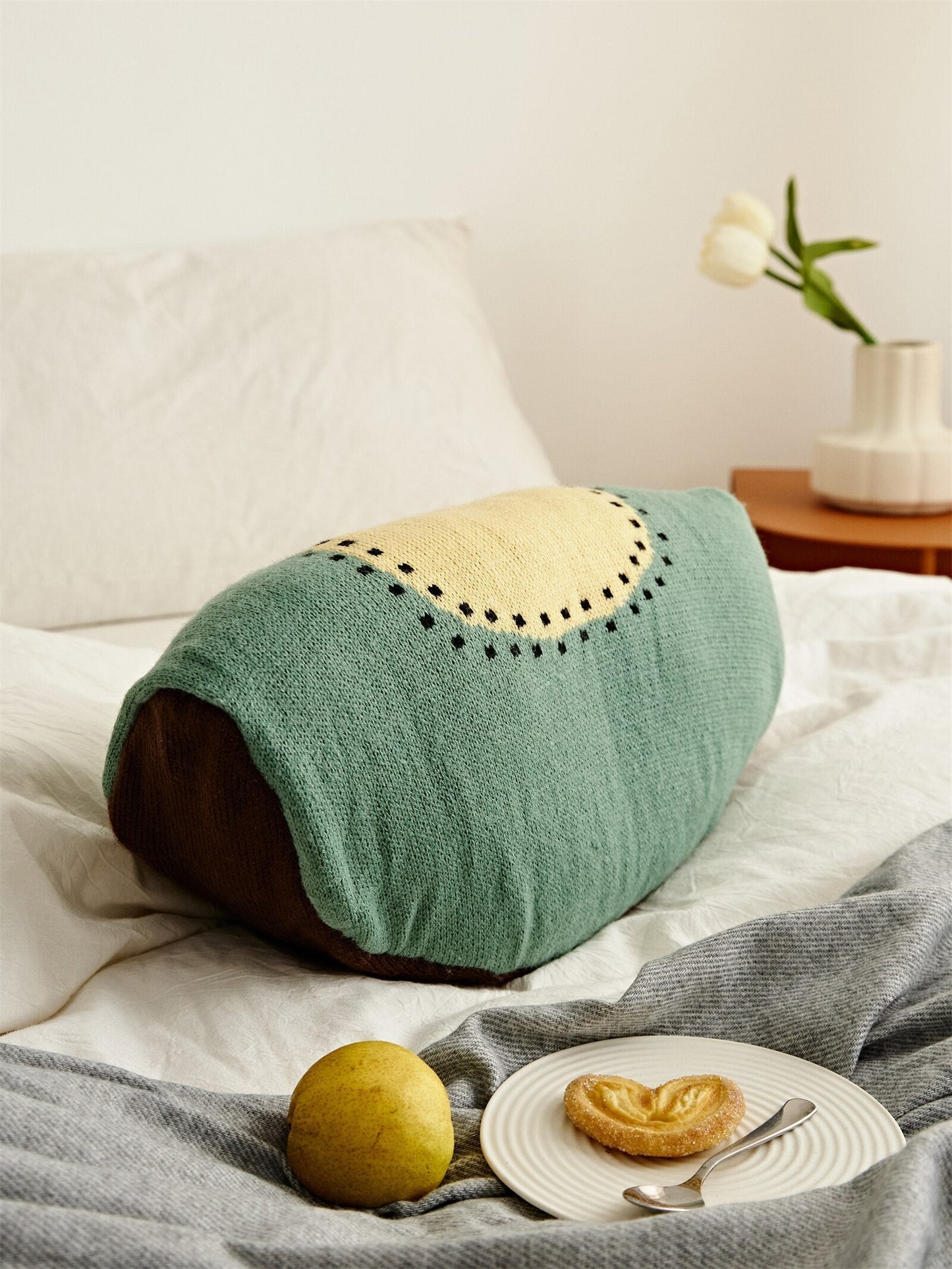 Fruit-Themed Knitted Cushion 8 x 16 Inch