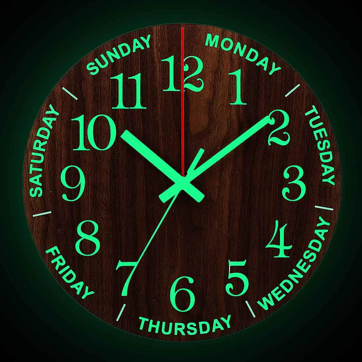 Luxe Wooden Wall Clock with Night Light and Silent Operation