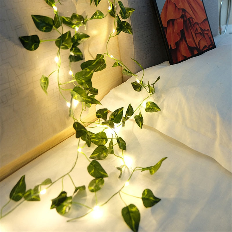 Garden Vine LED String Lights with Leaf Garland Design