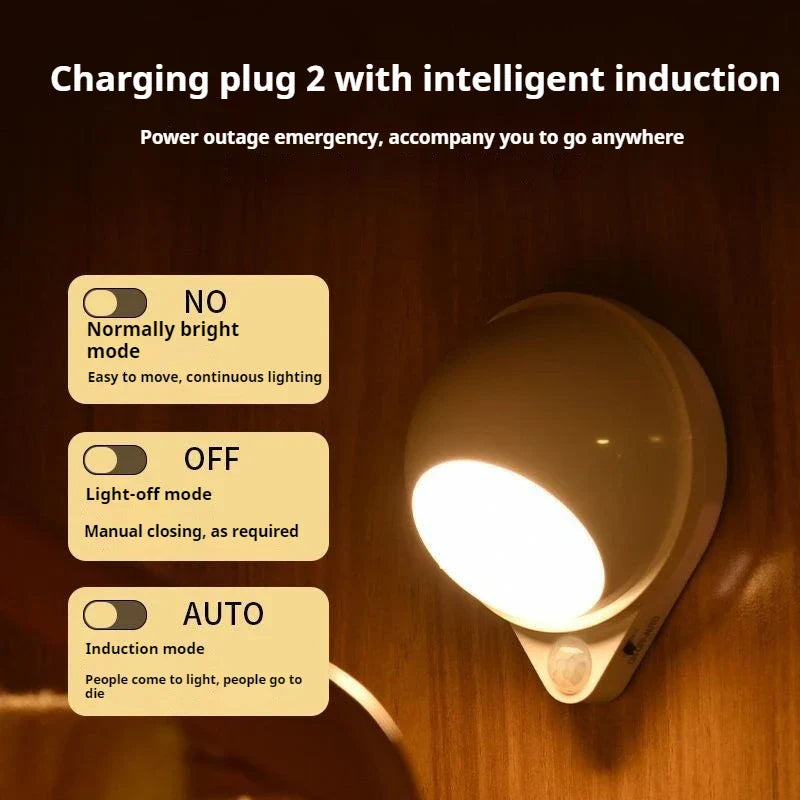 Intelligent 360° Rotatable LED Night Light with Motion Sensor and USB Rechargeable Battery