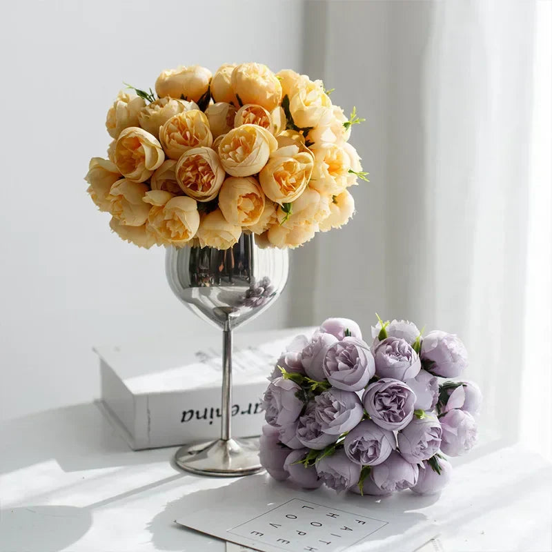 Silk Peony Wedding Bouquet with 27 Realistic Blooms