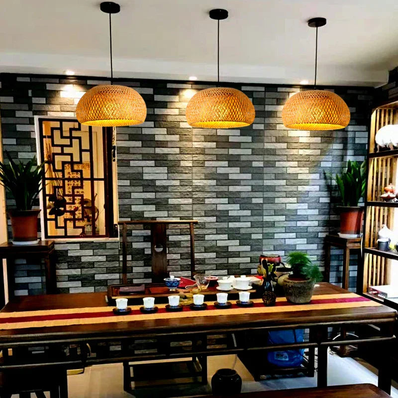 Handwoven Bamboo Pendant Light - Eco-Friendly Adjustable Ceiling Lamp