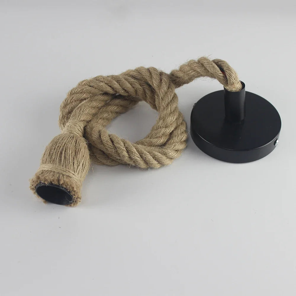 Vintage Hemp Rope Pendant Light with Adjustable Lengths