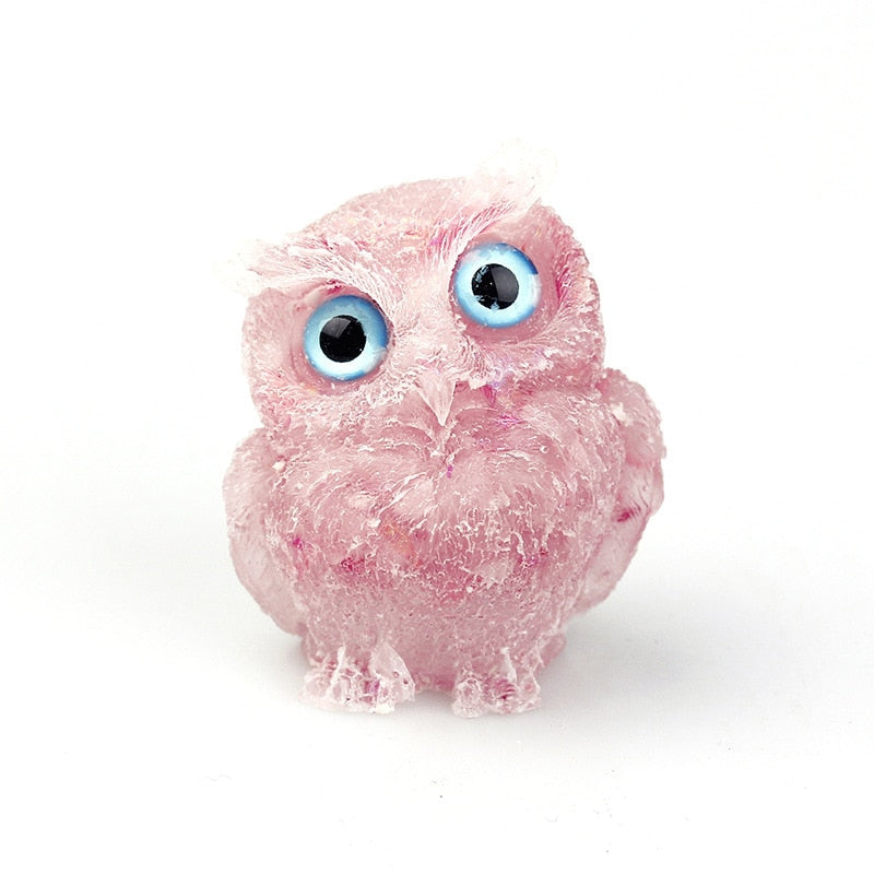 Handmade Natural Crystal Owl Figurine Sculpture