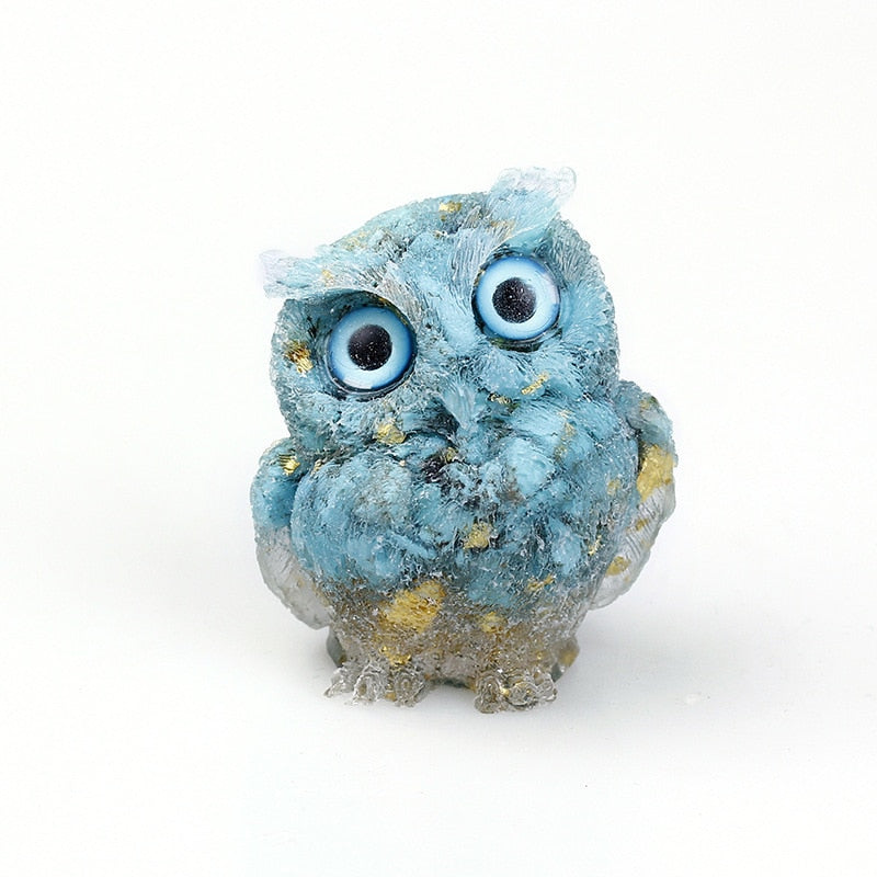 Handmade Natural Crystal Owl Figurine Sculpture