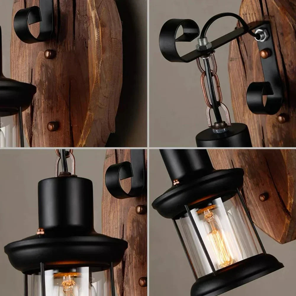 Vintage Industrial Wall Lamp with Metal Cage Design