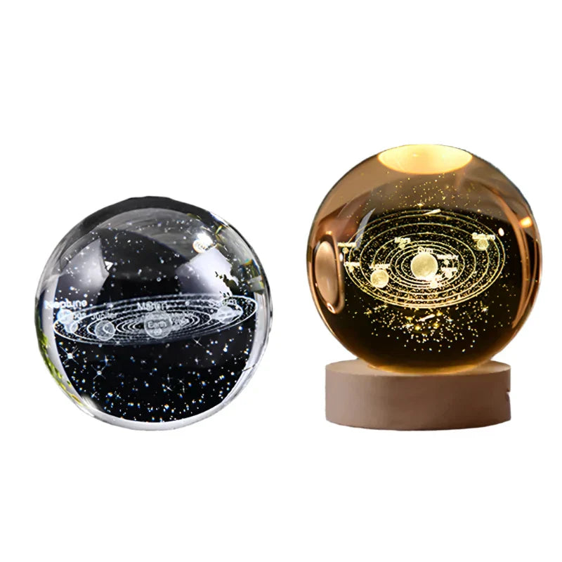 3D Crystal Starry Sky Projector Night Light with Wooden Base
