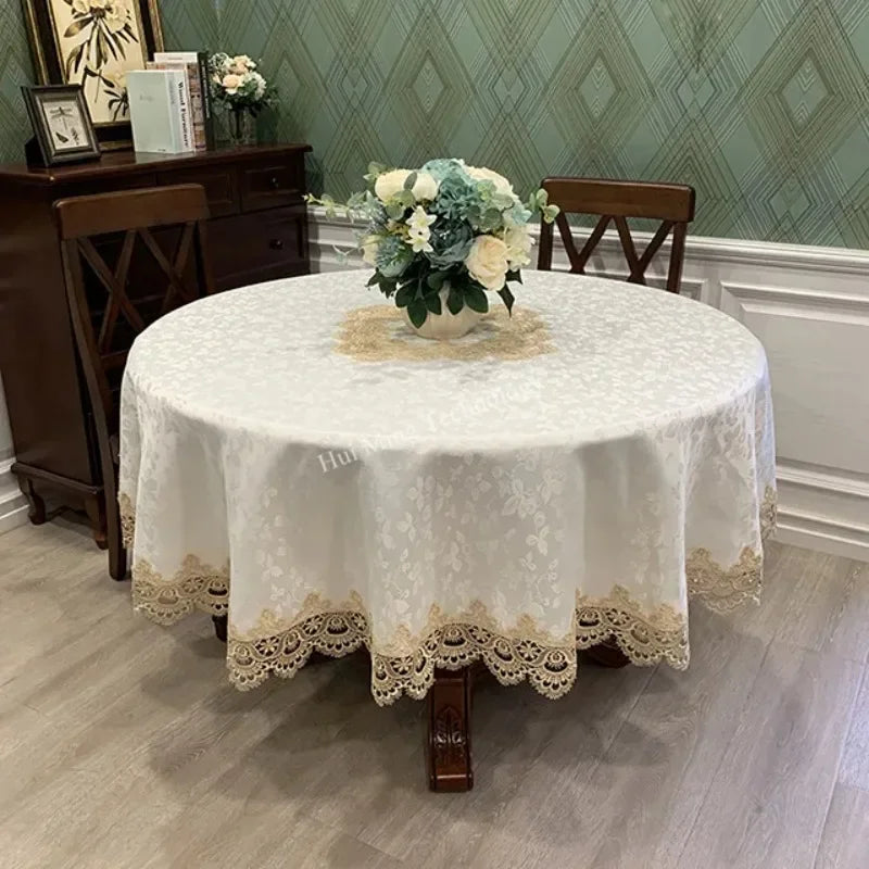 Round Victorian Lace Tablecloth with Ruffle Edges