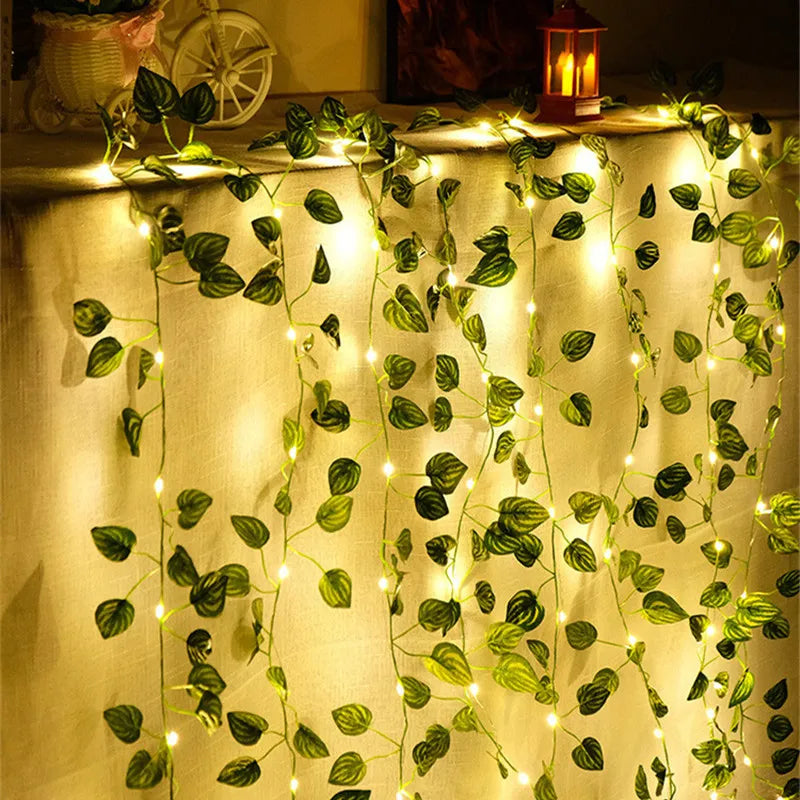 Garden Vine LED String Lights with Leaf Garland Design