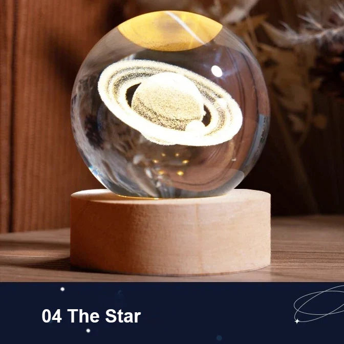 Milky Way Crystal Ball Night Light with Wooden Base