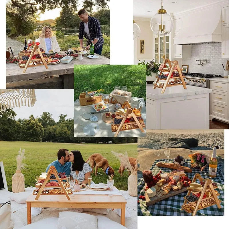 3-Tier Wooden Serving Tray Stand for Cakes and Appetizers