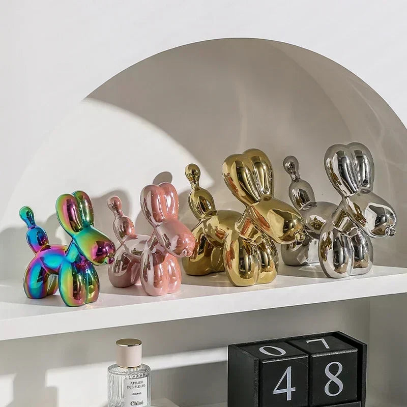 Gold Ceramic Balloon Dog Sculpture - Modern Animal Figurine for Home Decor