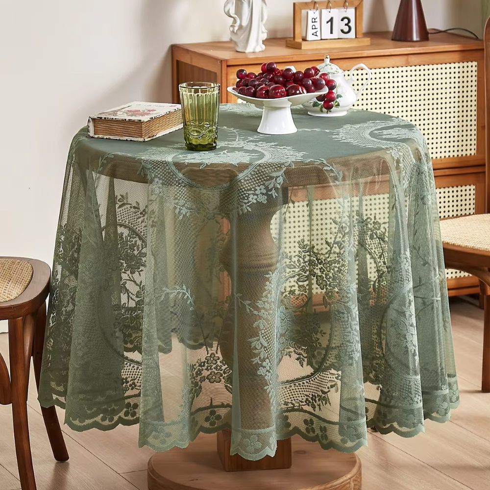 Round Floral Sheer Lace Tablecloth