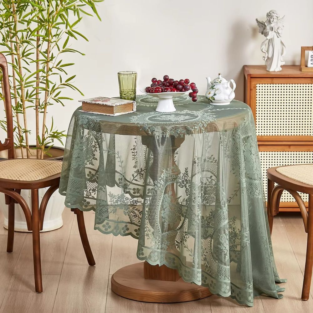 Round Floral Sheer Lace Tablecloth