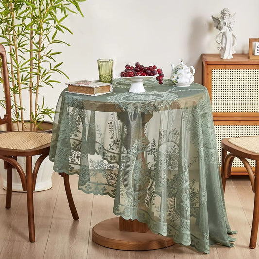 Round Floral Sheer Lace Tablecloth
