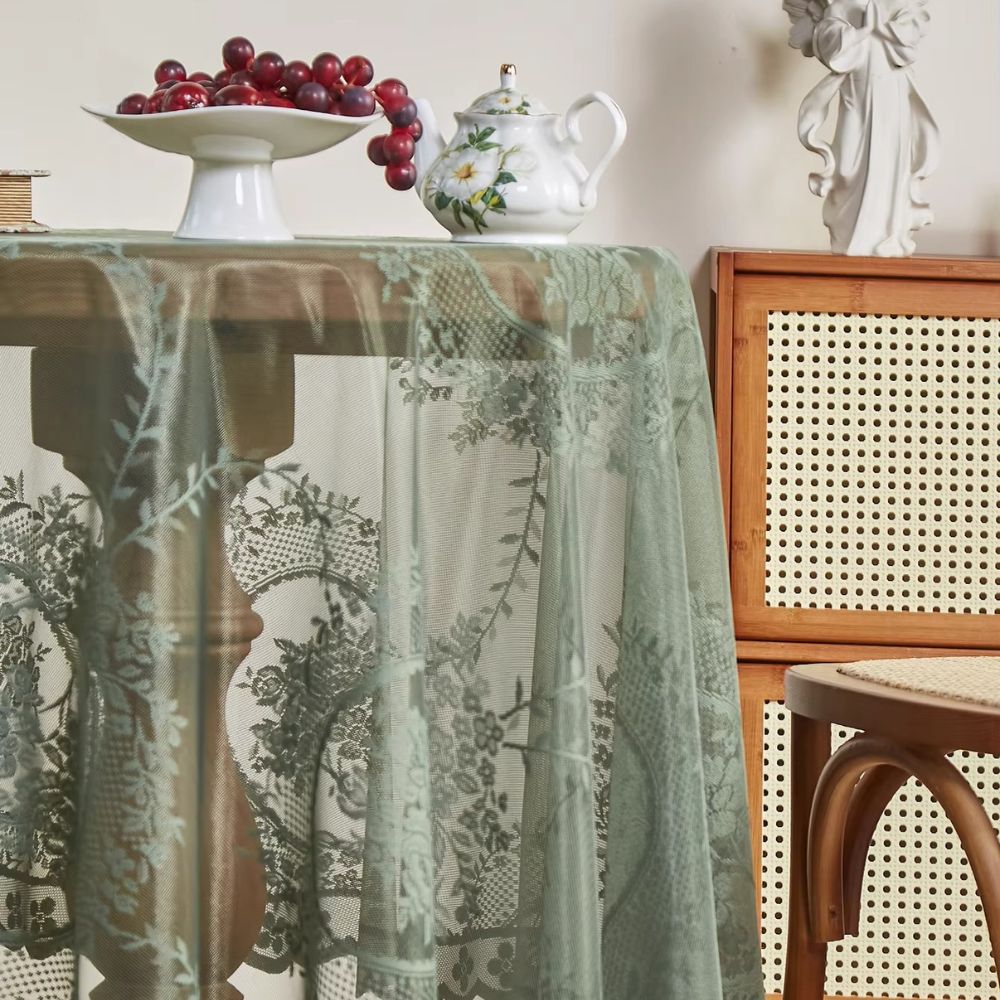 Round Floral Sheer Lace Tablecloth