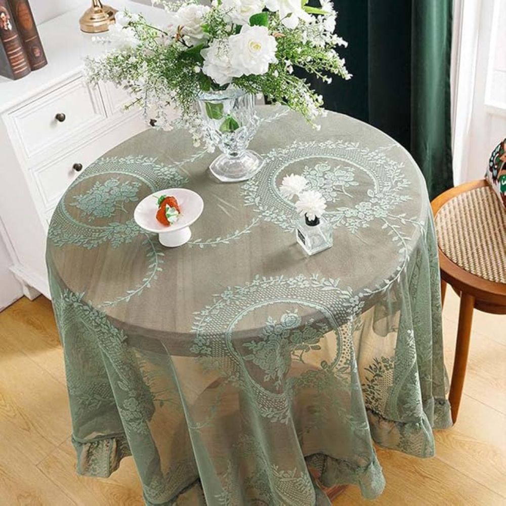 Round Floral Sheer Lace Tablecloth