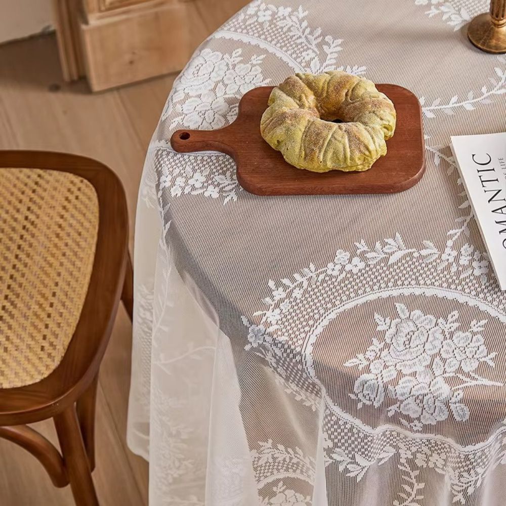 Round Floral Sheer Lace Tablecloth