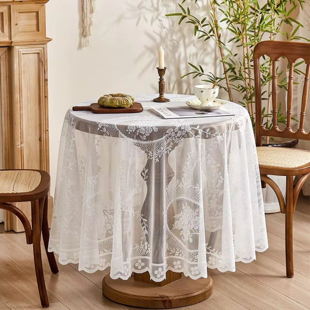 Round Floral Sheer Lace Tablecloth