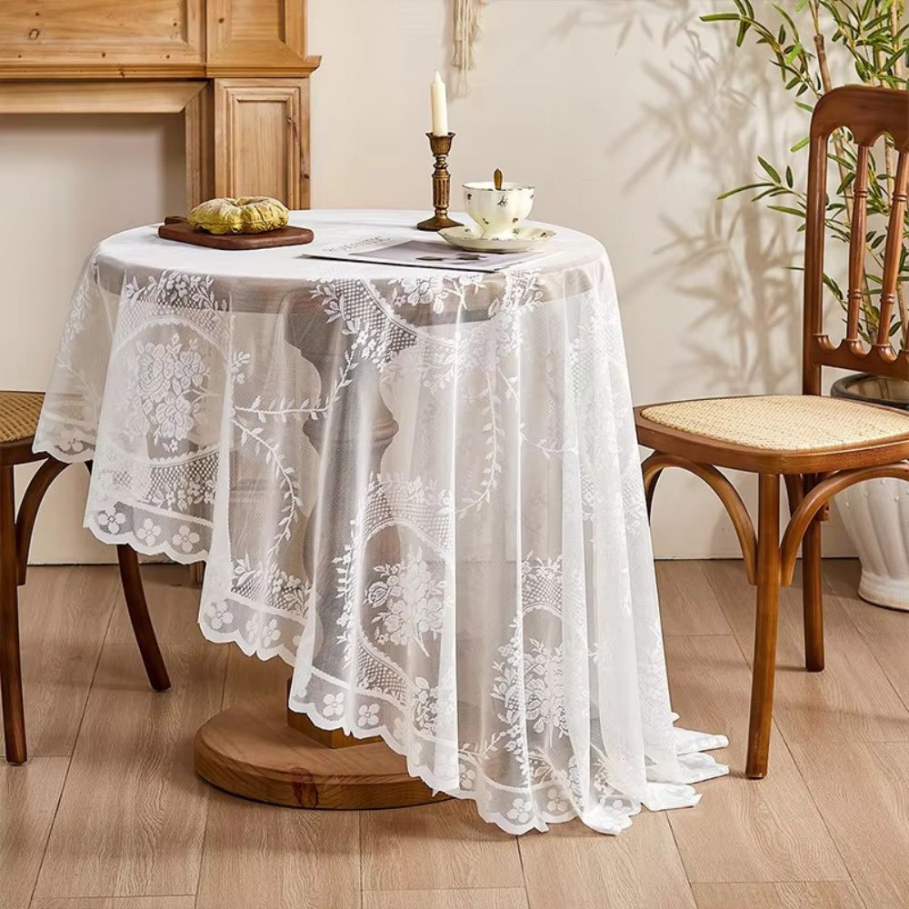 Round Floral Sheer Lace Tablecloth
