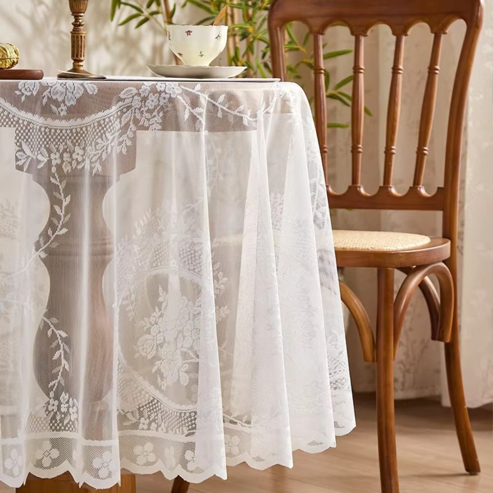 Round Floral Sheer Lace Tablecloth