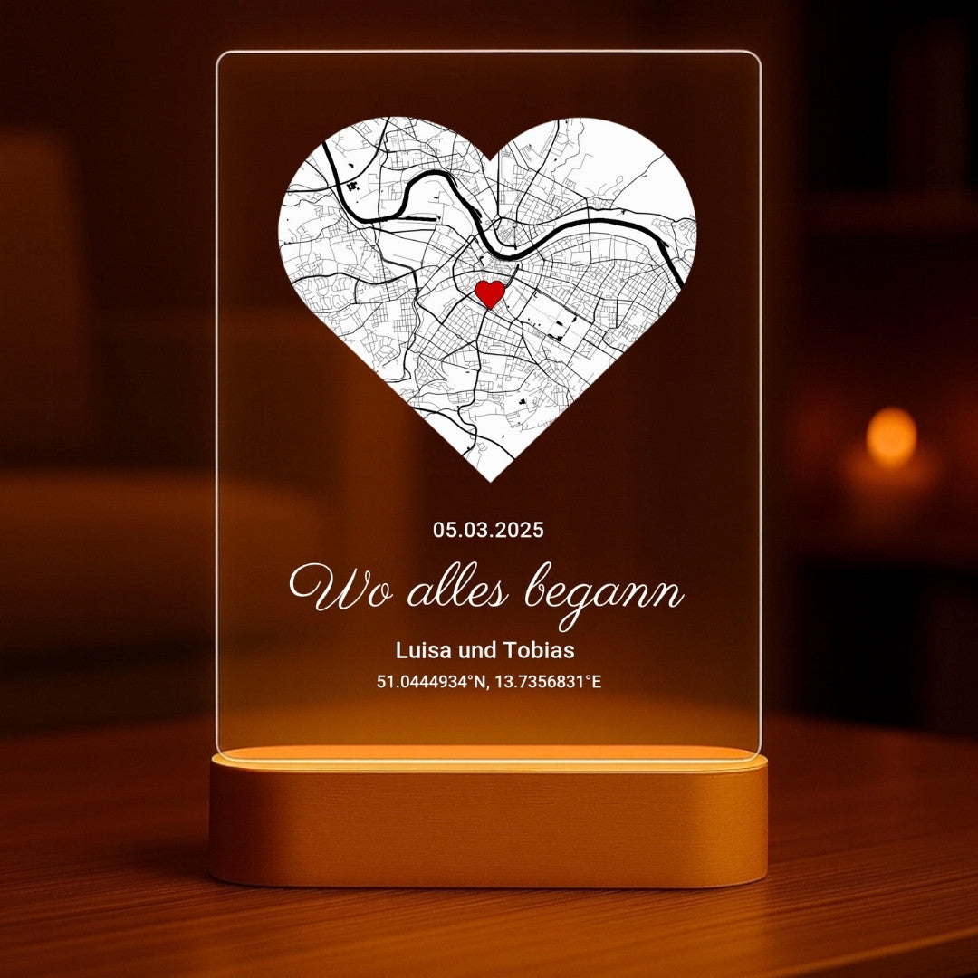 Personalized LED Night Light with Wooden Base