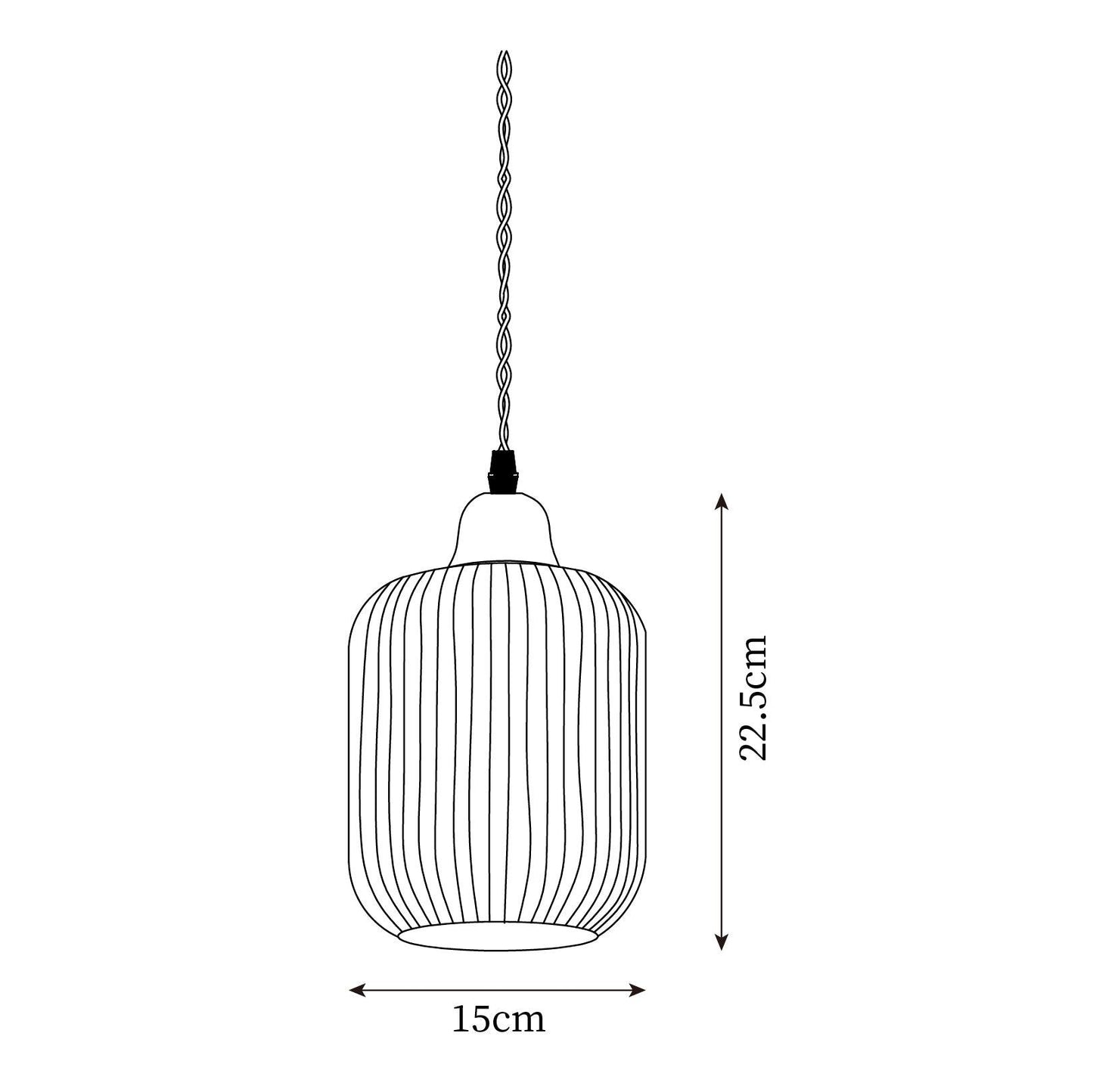 Ceramic Pendant Lamp with Wooden Accents and Grooved Design