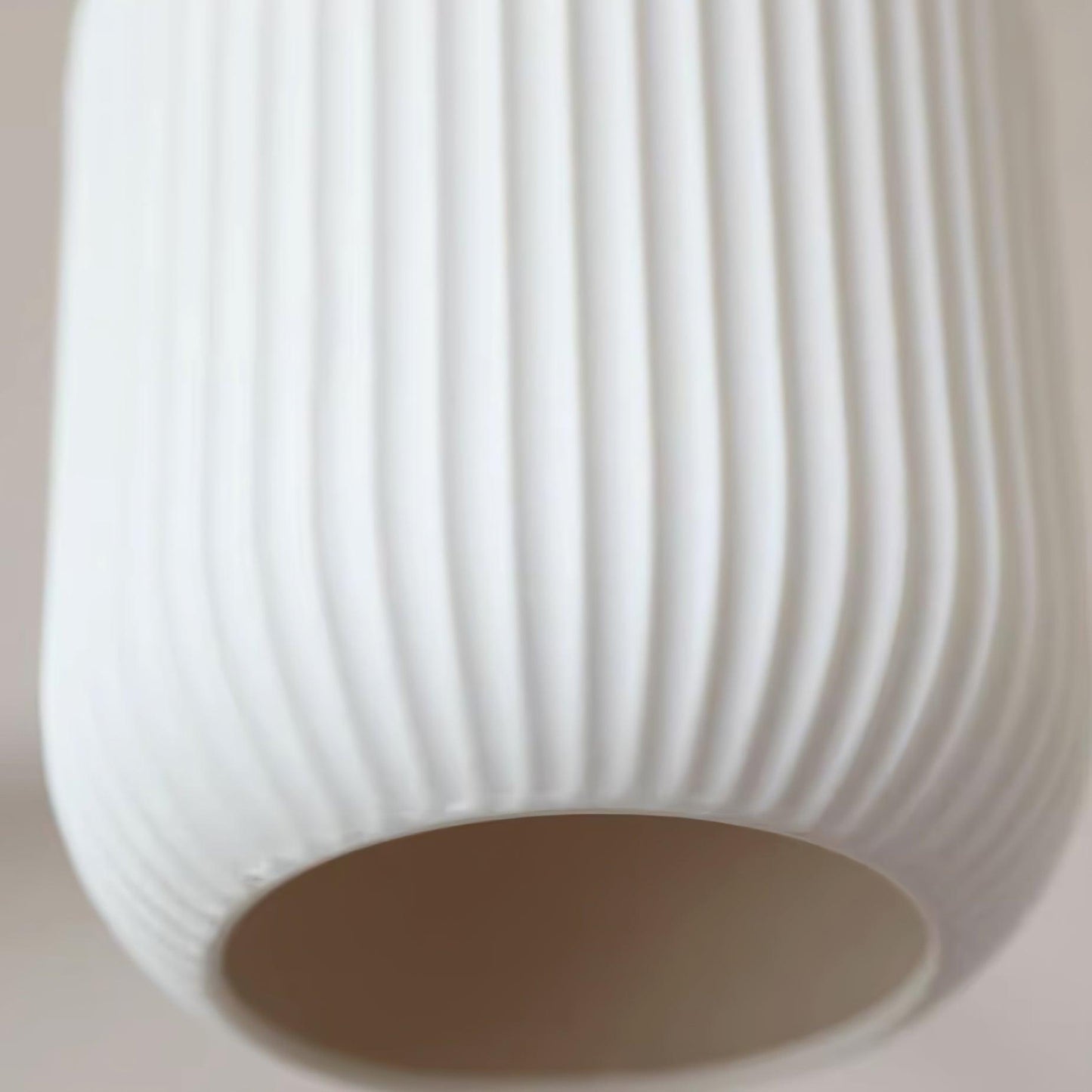 Ceramic Pendant Lamp with Wooden Accents and Grooved Design