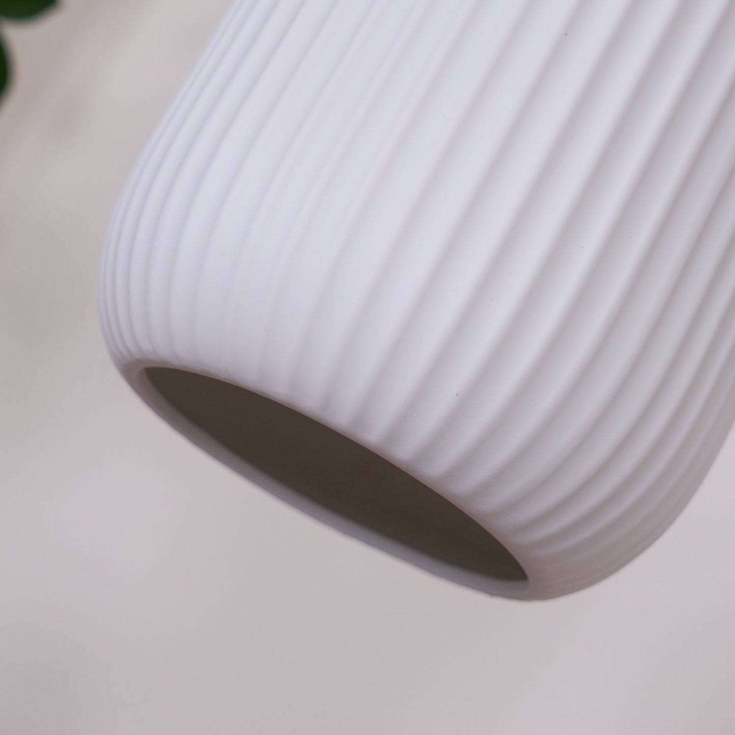 Ceramic Pendant Lamp with Wooden Accents and Grooved Design
