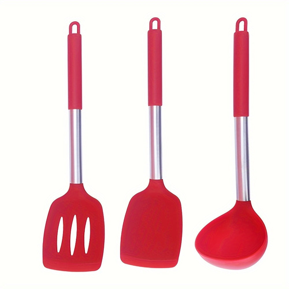 Silicone Kitchen Utensil Set with Stainless Steel Handles - 3 Piece