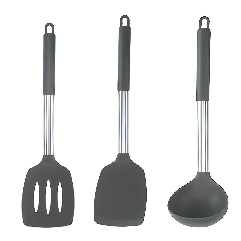 Silicone Kitchen Utensil Set with Stainless Steel Handles - 3 Piece