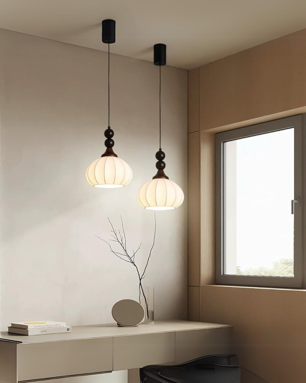 Minimalist Silk and Wood Table Lamp with LED Lighting