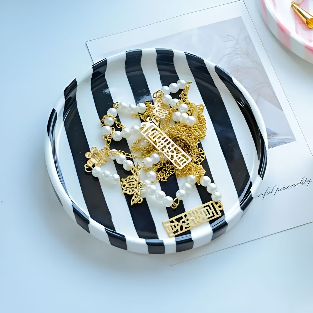 Ceramic Stripe Jewelry Tray for Rings and Earrings