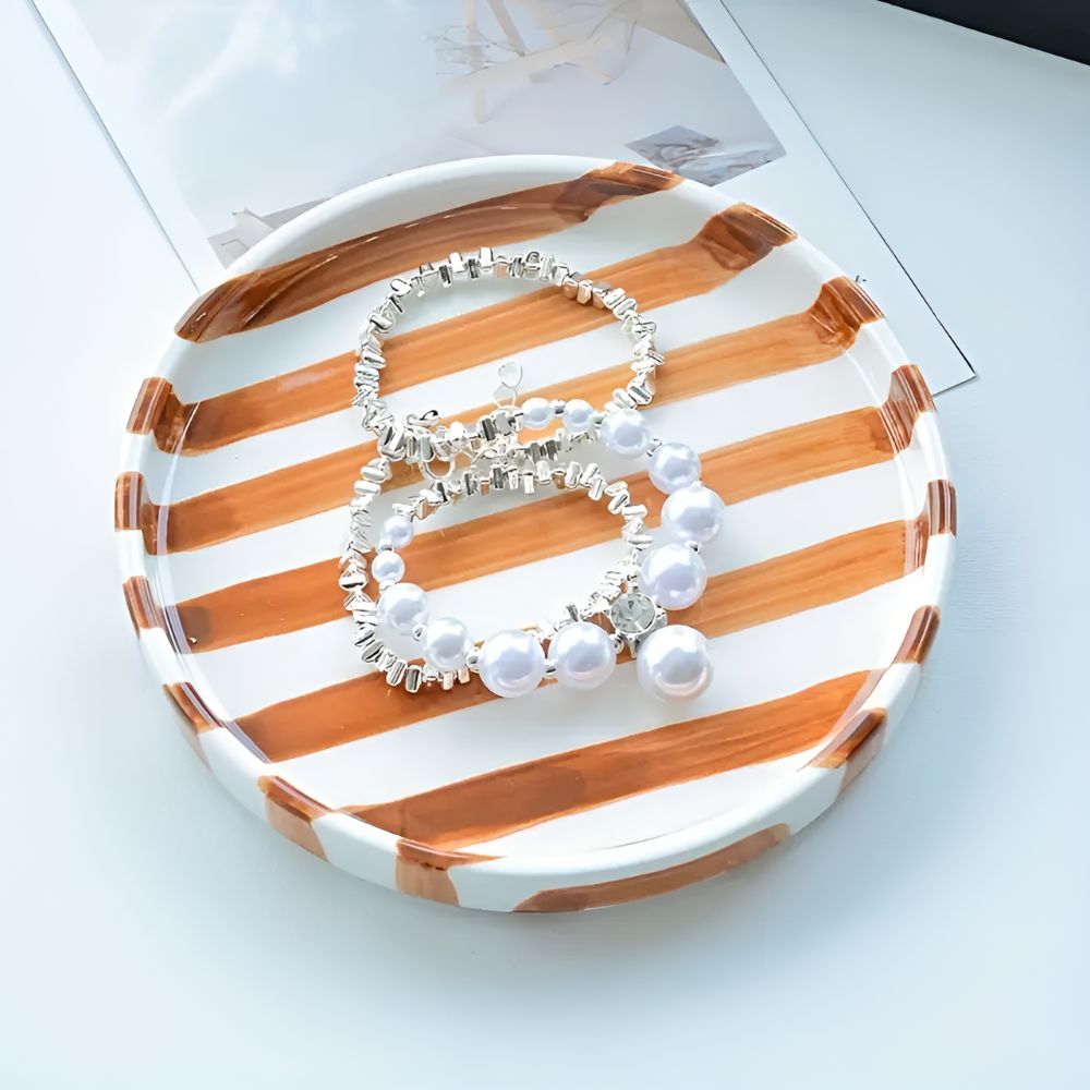 Ceramic Stripe Jewelry Tray for Rings and Earrings