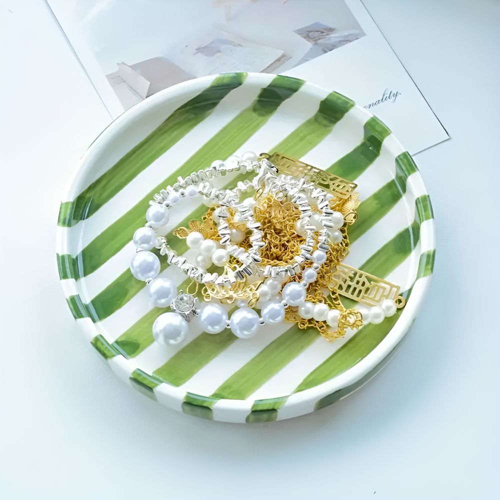 Ceramic Stripe Jewelry Tray for Rings and Earrings