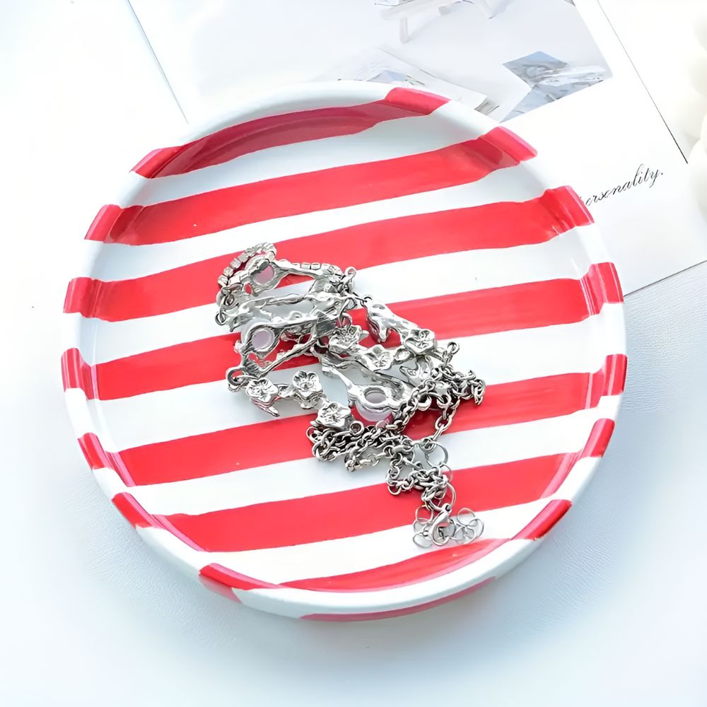 Ceramic Stripe Jewelry Tray for Rings and Earrings